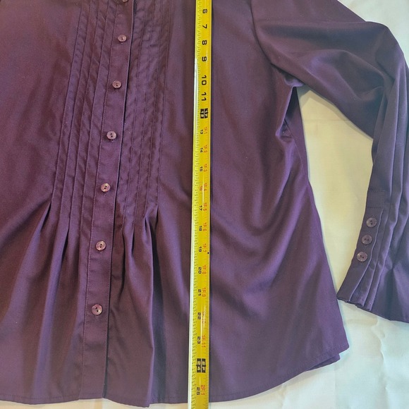 Coldwater Creek Plum Purple Pleated Tuxedo Front Button Down Blouse - Picture 4 of 8